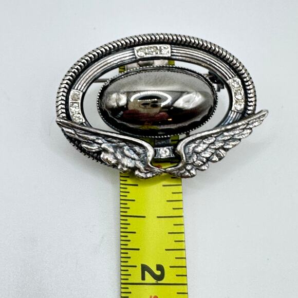 Vintage Ermani Bulatti Brooch Reflective Metal Pin Clear Rhinestones Wings - Picture 7 of 8